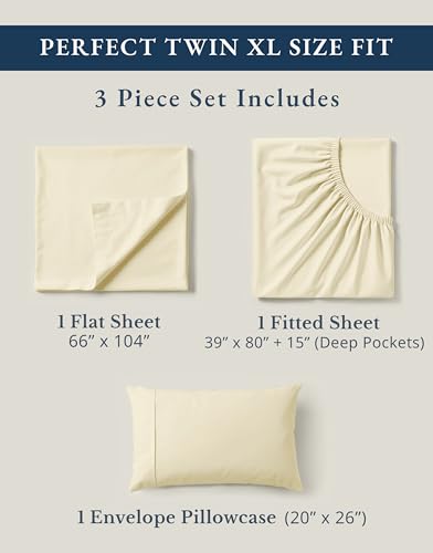 Image of LANE LINEN 100% Organic Cotton Twin XL Sheets Set, 3-Piece Pure Organic Cotton Percale Sheets, Cotton Bedsheets, Ultra Soft Bedding Sheets, Breathable, Fits Mattress Upto 15 inch Deep - Natural