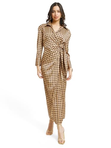 Image of FableStreet Women's Casual Shirt Collar Printed Polyester Midi Dress
