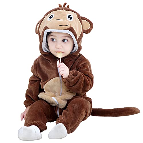 Irypulse Bébé Grenouillères Flanelle Animal Combinaison 6-12M Enfant Hiver Chaud Barboteuse À Capuche Garçon Fille Mignon Pyjama (Marron-80) Cover