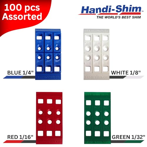 Image of Plastic Construction Shims & Spacers Variety Pack - Assorted 4 Thicknesses (1 /32, 1 /16, 1 /8, 1 /4-Inch) (100 Count)