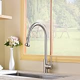 Hotis Modern High Arc 1 or 3 Hole Single Handle Stainless Steel Prep SprayerPull Down Sprayer Kitchen Faucet,Kitchen Sink Faucet Brushed Nickel with Deck Plate