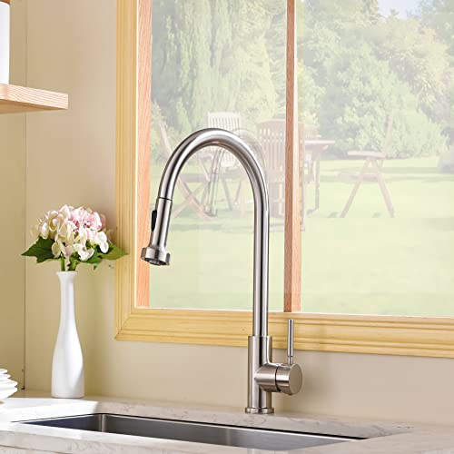 Hotis Brushed Nickel Stainless Steel Single Handle Single Lever Kitchen Sink Faucet 1 Or 3 Hole, HT-QQT048L-D-new-2