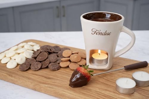 Blind Squirrel Nut Company Chocolate Fondue Gift Set – Yogurt, Milk Chocolate & Peanut Butter Wafers with Mug, Fork & Tea Lights — view 4