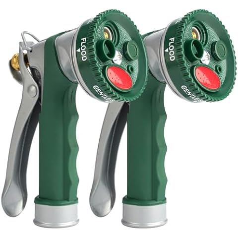 Garden Hose Nozzle, GUDWING 2 pcs Heavy Duty Metal Spray Nozzle, Tie Rods Made of Brass, High Pressure Hose Nozzle with Non-Slip Grip Handle for for Watering Garden, Washing Cars and Showering Pets Cover