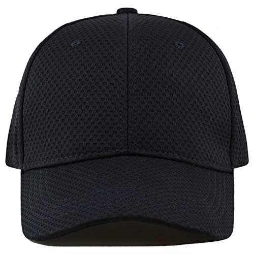 Men's Curved Brim Stretch Fit Mesh 6 Panel Fitted Cap (L/XL, Black)