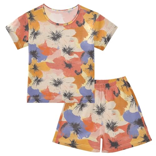 ALAZA Abstract Flower Blossom Pajamas Set Short Sleeve Cotton Sleepwear Summer Pjs 2 Piece 5-14Y