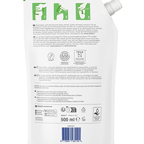 SANEX - Null% Moisturising Shower Gel - All Skin Types - Eco Refill Pack Shower Gel - 500ml, White, 500 ml (Pack of 1) - Image 3
