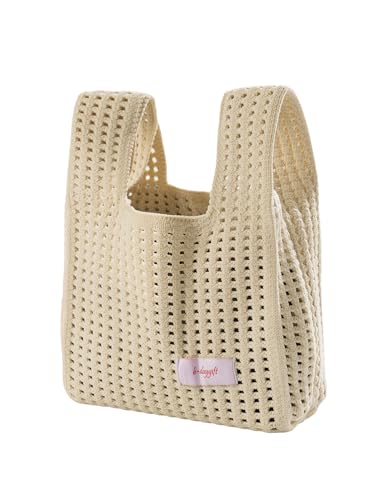 Verdusa Women's Hollow Out Knit Handbag Casual Solid Crochet Purse Bags White One-Size