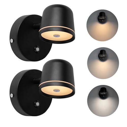 Image of Aisilan Wall Sconce Set of 2, Hardwired Touch Dimmable Wall Light with 3 Color Temperatures, Adjustable 7W LED Wall Lamp CRI97, Modern Black Aluminum Sconce for Bedroom Bedside Hallway