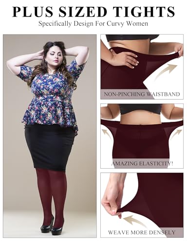Image of Buauty Plus Size Tights for Women Ultra Soft Solid Color Semi-Opaque Pantyhose,