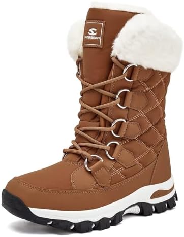 HOBIBEAR Sneeuwlaarzen voor dames, lichtgewicht, warm kunstbont, gevoerd, waterdicht, winter, halfhoge kuitlaarzen, grijs, 41 EU