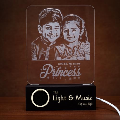 Image of ZOCI VOCI Rakshabandhan Gift for Sister, Cousin Or Sibling Acrylic Personalized Engraved LED Photo Lamp - | Unique Rakhi Gift for Brother (Princess Photo Lamp, Lamp + BT Speaker)