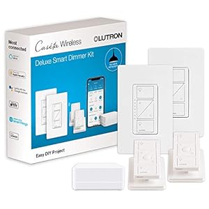 Lutron Caseta Smart Lighting Kit w/ Hub, 2 Original Dimmer Switches, 2 Remotes & More for LED Light Bulbs, Works w/ Alexa, Apple Homekit, Google Home, No Neutral Req, Single-Pole/3-Way, P-BDG-PKG2W