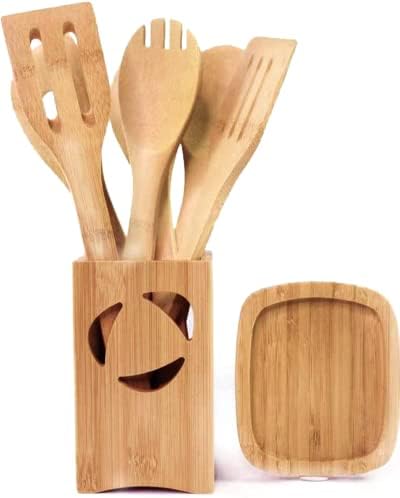 REHAU Bamboo Kitchen Utensils Set 8pcs – Non-Stick Wooden Spoons for Cooking – Quality Wooden Spoon & Wooden Spatula Set, Kitchen Wooden Utensils for Cooking - Easy to Clean Wooden Cooking