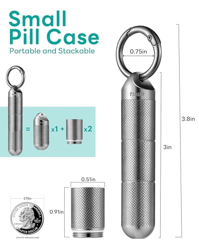 Image of TISUR Titanium Keychain Pill Holder Small Metal Pill Case | Portable Waterproof Pill Container,Travel Pill Bottle Box for Purse