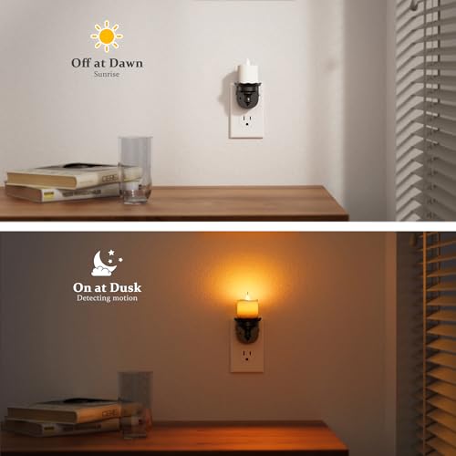 Image of JandCase Night Lights Plug into Wall, 2 Pack Flameless Flickering Electric Fake Candle Night Light with Dusk to Dawn Sensor, 3000K Soft White, 0-100LM Dimmable Nightlight for Bathroom Bedroom Hallway