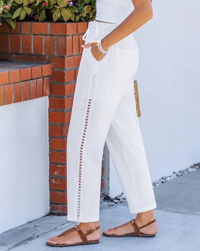 Women Linen Pants Capri Pants Petite Loose Fit Elastic Drawstring Pajama Summer Beach Vacation Pants for Women4