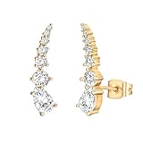 PAVOI 14K Gold Plated 925 Sterling Silver Post Cubic Zirconia Ear Crawler Earrings - Faux Diamond Arrow Ear Climber Fashion Earrings in Yellow Gold