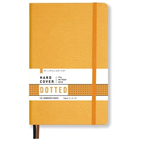 Minimalism Art, Premium Hard Cover Notebook Journal, Classic 5" x 8.3", 122 Numbered Pages, Gusseted Pocket, Ribbon Bookmark, Extra Thick Ink-Proof Paper 120gsm, San Francisco (Dotted, Amber Yellow) Cover