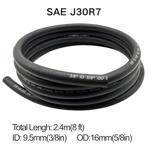 Image of 3 /8 Inch ID Fuel Line Hose Braided J30R7 NBR Rubber Tubing 8 Feet for Automotives Boat Generators w / 10 Clamps (9.5mm ID)