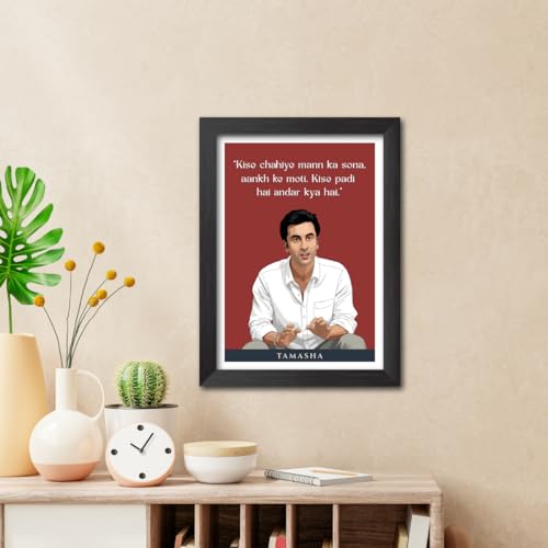 Image of TenorArts Tamasha Poster Bollywood Movie Vector Art Posters Photo Framed Painting With Black Wooden Textures (12inches x 9inches)