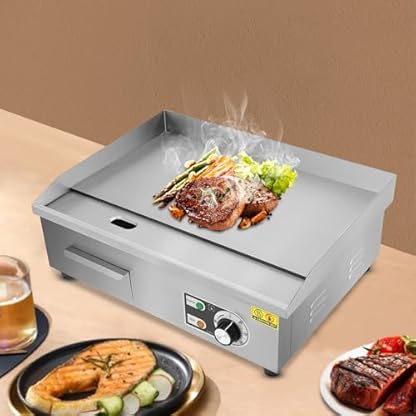 3000 W Elektrogrill, Gewerblicher Elektrogrill Tischgrill Einstellbare Temperatur mit Fettschutz Edelstahlgrill Elektrogrillplatte Silber – Bild 8