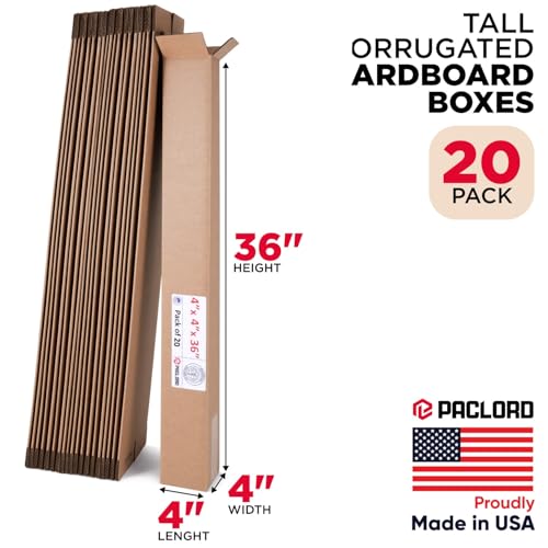 Image of Tall Cardboard Boxes 4 inchL x 4 inchW x 36 inchH (Pack of 20) - USA-Made Packing Boxes for Moving, Shipping, or Storage - USPS, UPS, FedEx Approved - Professional Packing Supplies for Moving | USA-Made Packing Boxes for Moving, Shipping, or Storage - USPS, UPS, FedEx Approved - Professional Packing Supplies