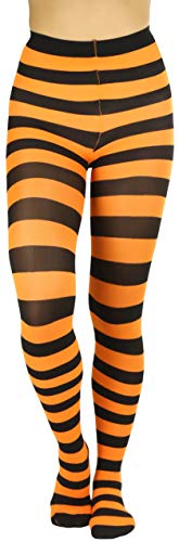 Image of ToBeInStyle Women's Wide Horizontal Contrast Stripe Tights Opaque Hosiery