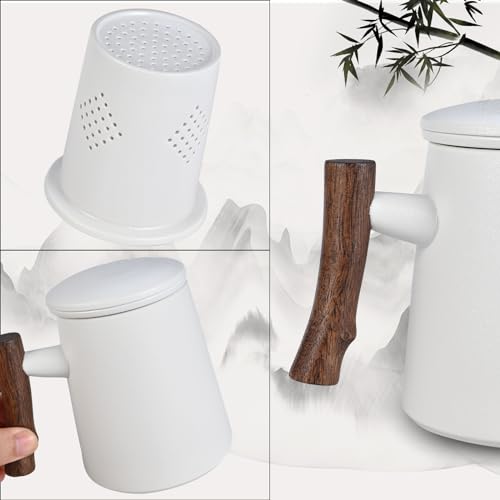 Herboom Teetasse mit Teesieb und Deckel Keramik Tasse Große Teetassen mit Holzgriff mit Teegeschirr Teeklammern Holz, geeignet für Zuhause/Büro/Geschenk