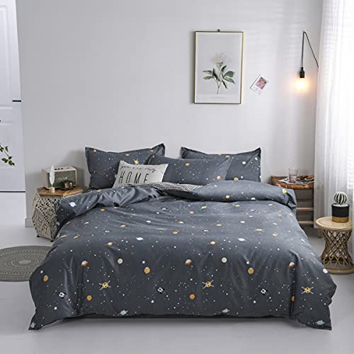 Erosebridal DCS229YPP31-TWIN Galaxy Series Bedding Set, Geometry Grid Decor Duvet Cover, Twin Size For Boys Teens Kids Bedroom Decor Comforter Cover Set Starry Sky Planet Lattice Pattern Soft Microfiber Reversible Quilt Set cover
