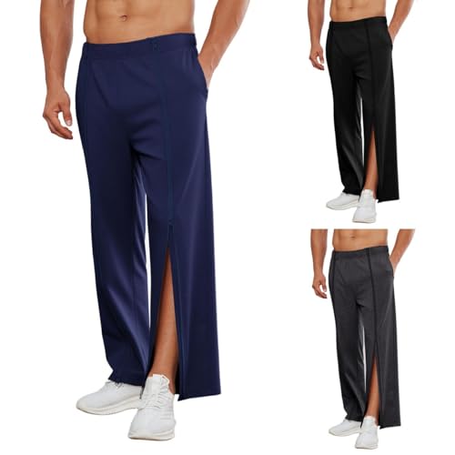 Pantalon de jogging pour homme avec zips latéraux et coupe ample en bleu XL