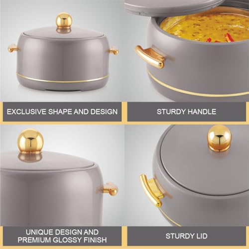 Image of Modware Atlantis Casserole Set of 3-1500ml /2000ml /2500ml Elegant Design Premium Hot Pot, Retains Temperature for Hours, Insulated Inner Steel Casserole for Roti Hot Box for Home Chapati Box (Grey)