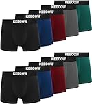 Bobelle Boxers for Men Underwear 10 Pack Comfortable No Itchy Labels, Soft Cotton Underpants with Elastic Waistband (Black, Blue, Red, Grey, Green, L)