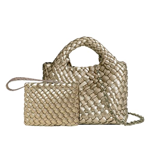 Image of Woven Tote Bag for Women with Coin Purse, Foldable Chain Small Crossbody Handbags, Fashion Shoulder Bag, Hobo Satchel