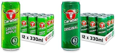 Energy Drink Green Apple (12 Cans) & Original (12 Cans), 24 x 330ml Case Cans, Low Calorie and less Sugar, Tasty Fizzy Flavour, Vegan, B Vitamins, Caffeine with Zero Crash, Multipack