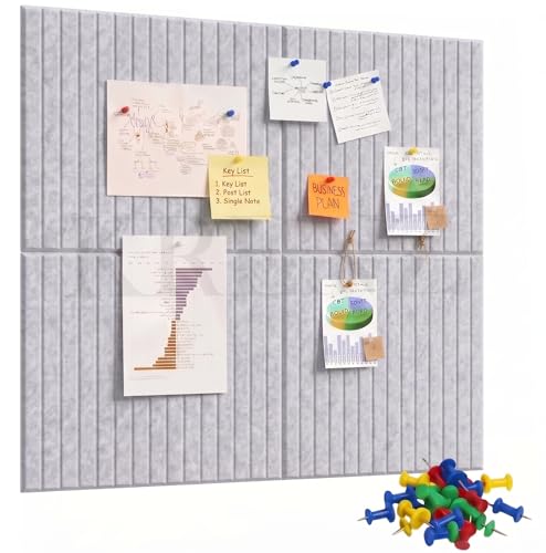 Image of KRENZ Self Adhesive Bulletin Notice Board (30 X 30 Cm) with Drawing Pins List Board for Wall Vision Board for Manifestation Wall Boards Message Board for Office School Collage (4, Grey Line)
