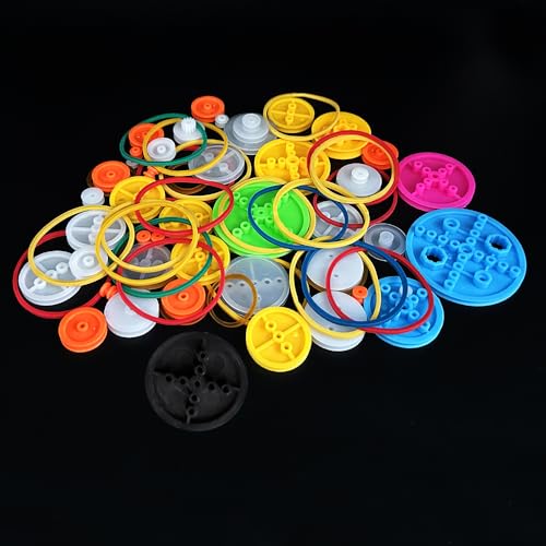 70PCS Belt Pulley Set Plastic Belt Pulley with Rubber Band for RC Car Truck Robot DIY Model Toy Accessories (70)