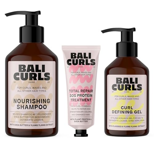 BALI CURLS Set Nourishing Shampoo (250 ml) Curl Defining Gel (150 ml) & SOS Protein Treatment (20 ml) Pflegeset für gepflegte kräftige & definierte Locken