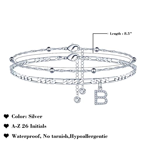 Image of Ursteel Ankle Bracelets for Women, 14K Gold Plated Dainty Layered Chain CZ Initial Anklets Summer Jewelry Gifts for Women
