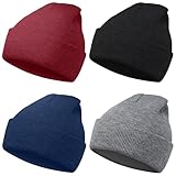 MENOLY 4 Pack Winter Beanies Stretch Knit Beanie Hat Cap for Girls Boys, 4 Color