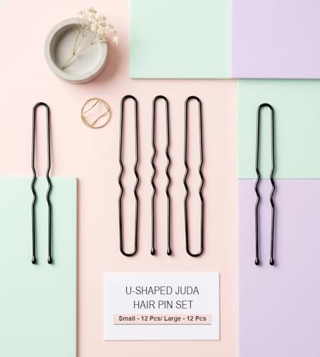 Image of Glaze Black Metal U-Shaped Juda Hair Pins, Matte Finish, Sleek Style, for All Hair Types, 24 Pcs Set