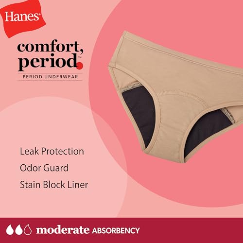 Hanes Girls' Comfort, Period. Boys'hort & Hipster Period Underwear, Moderate Protection, Multi-Pack3