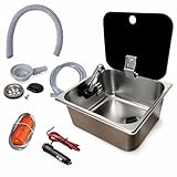 XENPER®️Kit Fregadero Camper Mediano con Tapa GARRAFAS A Elegir – Ideal para Kit Camper Furgoneta, Lavabo Caravana y Cocina Camper, Ideal para Muebles Camper (Grifo Lado Izquierda, SIN GARRAFAS)