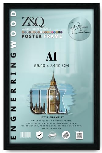 Black Poster Frame 23x33 Inch Gallery Picture Photo A1 Frame, Horizontal and Vertical Wall Display Solid MDF Wood with Aclyric Glass for 23x33 Inch Living Room Bedroom Décor