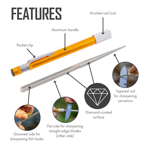 Smith’s 51446 Diamond Retractable Sharpener – Gold – Reversible Rod – Compact – Knife & Hook Sharpener – Straight & Serrated - Image 3