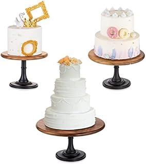 Inweder Wooden Cake Stand Rustic - Set of 3 Wood Cupcake Stands Display Set Round Cakestand for Afternoon Tea Cupcakes Vintage Decoration Dessert Display Plate with Base Birthday Party Wedding Decor