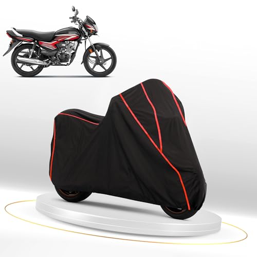 Image of Waterproof Bike Cover for Honda Shine | Dustproof, UV Heat Resistant & Windproof with Full Bottom Elastic, Heavy Duty Triple Stitched - Black Polyester