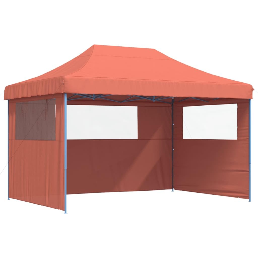 Markiza Pop-Up 3 ścianki terakota 410 x 279 x 315 cm | Stalowa rama malowana proszkowo, przezroczyste okna, 8 śledzi i 4 linki