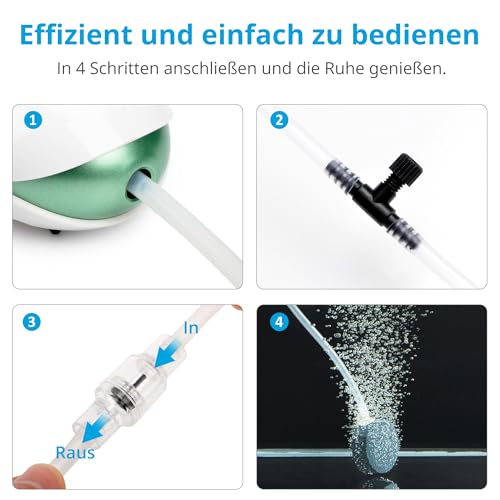 NICREW Leiser Aquarium Luftpumpe bis zu 150 L mit Einstellbarem Durchfluss, Ausgestattet mit Luftschlauch, Stein und Rückschlagventil