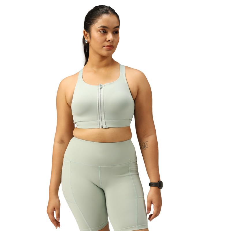 Image of BlissClub Zip-Up Sports Bra | Front Zip Closure | Attached Hook for Extra Support | Adjustable Straps | Removable Cups